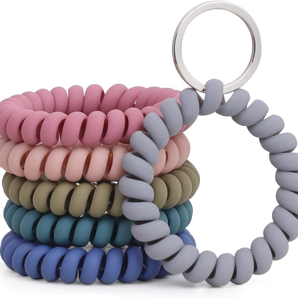 6PCS Stretchable Wristband Wristlet Keychain Wrist Key Chain Wristlet,Spring Fle